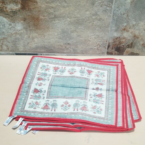 Set of 5 Vintage Cotton Fabric Napkins Traditional Austrian Folk Art Design - Picture 4 of 11